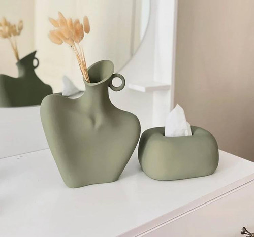 جا دستمال کاغذی و گلدان رومیزی