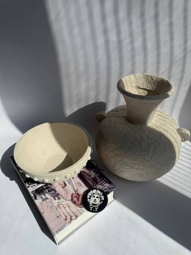 ست گلدان رومیزی دکوراتیو مدل تکسچر خمره ای و ظرف سرو مدل توپی تکسچر کد۳۴۴۷