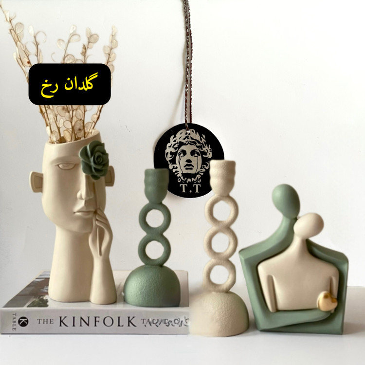 مجسمه ماه عسل و گلدان رخ گل به دست و جاشمعی رومیزی مدل حلقه کد20450