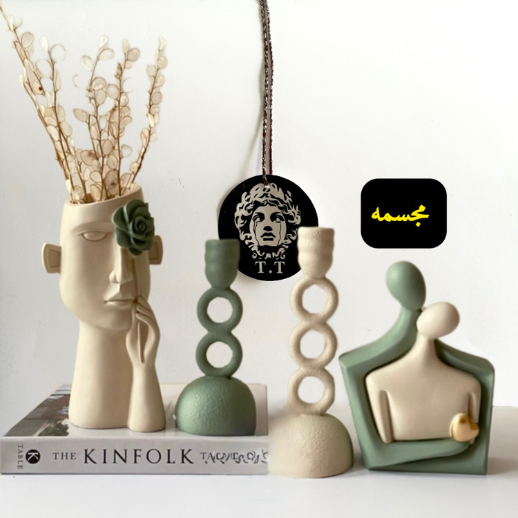 مجسمه ماه عسل و گلدان رخ گل به دست و جاشمعی رومیزی مدل حلقه کد20450