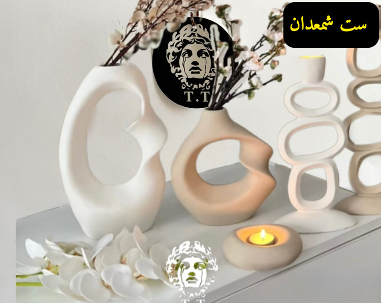 ست گلدان پیچک و جاشمعی رومیزی مدل حلقه و سنگ کد20273