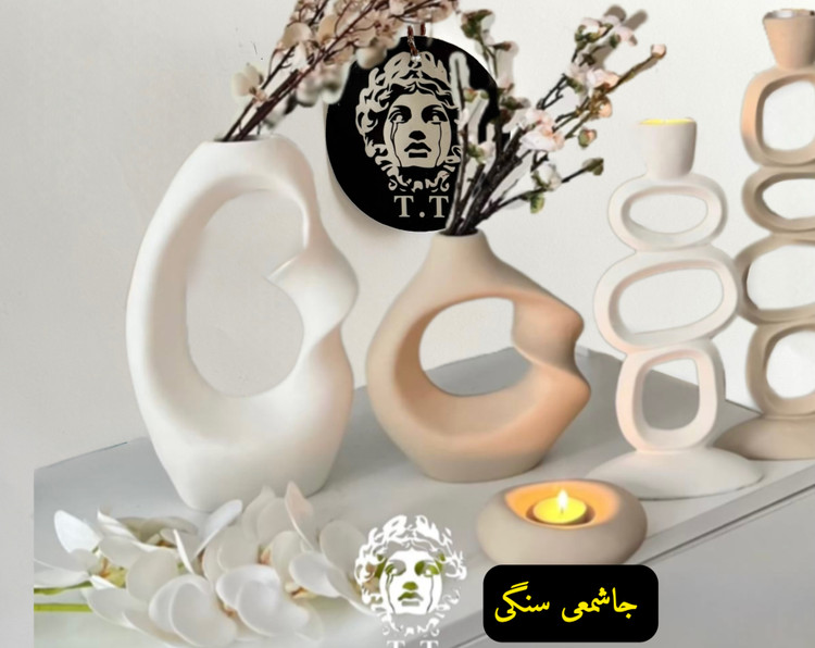 ست گلدان پیچک و جاشمعی رومیزی مدل حلقه و سنگ کد20273