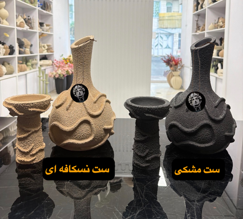 ست گلدان و جاشمعی تک شعله وارمری رومیزی مدل شاخه برجسته تکسچر کد20283