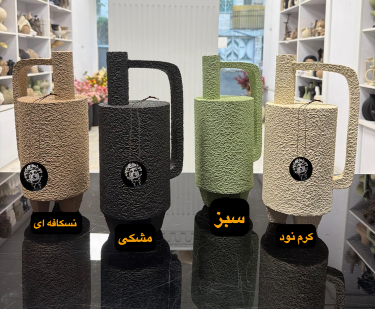 گلدان دکوراتیو رومیزی مدل پایه دار دسته دار طرح کوزه تکسچر کد20416